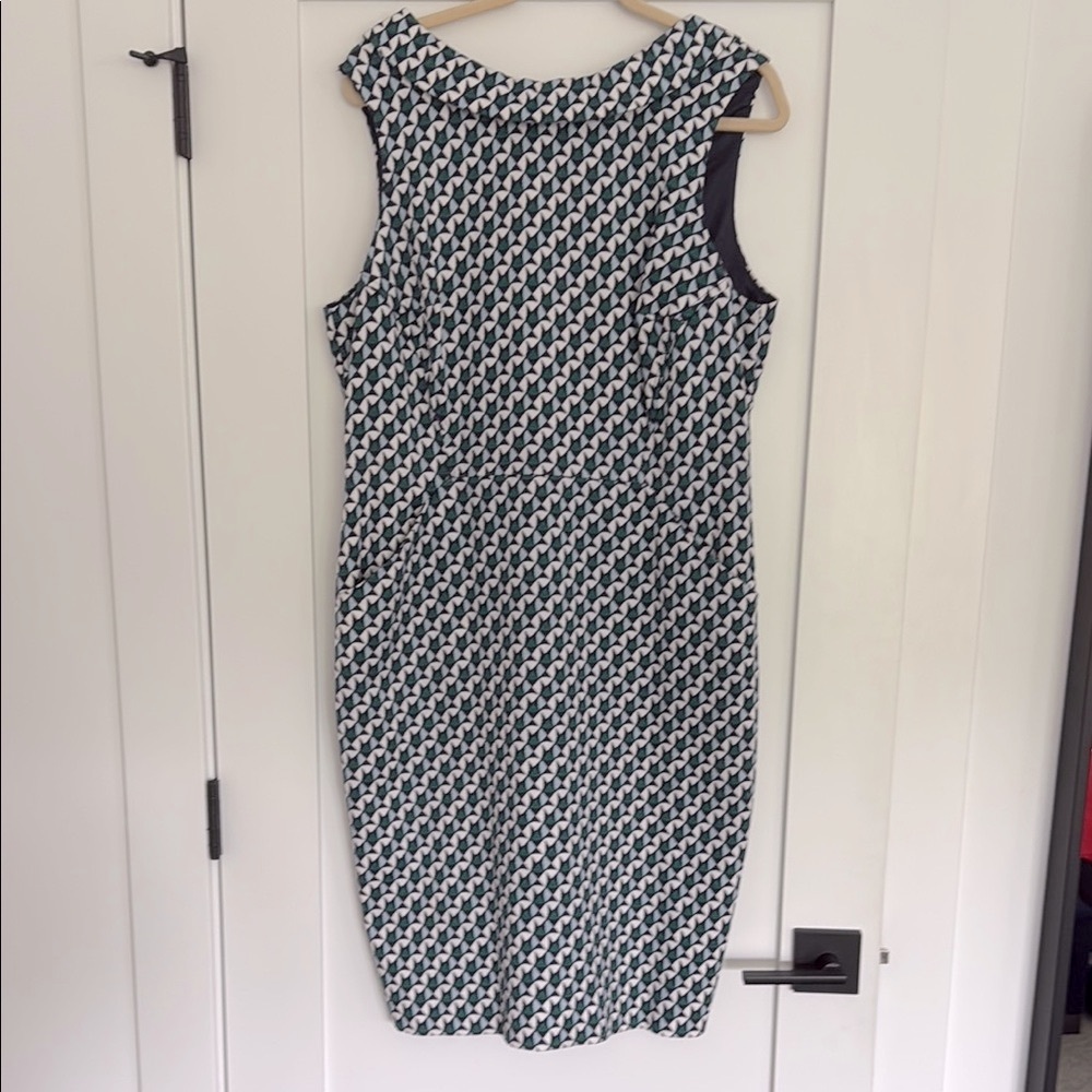 Boden Blue, White and Green Sleeveless Sheath Midi Dress